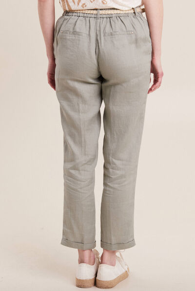 Pantalon flou ceinturé vert clair femme