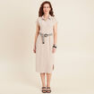 Robe chemise droite ceintur&eacute;e sable femme