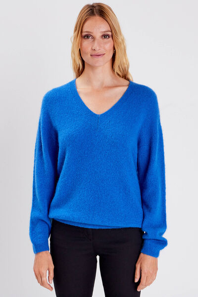 Pull manches longues bleu femme