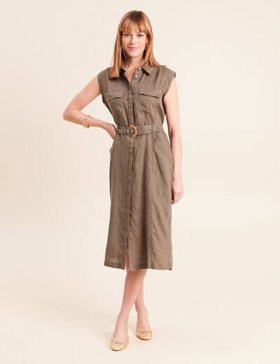 Robe &eacute;vas&eacute;e manches tr&egrave;s courtes vert kaki femme