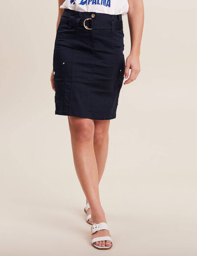 Jupe cargo ceinturée bleu foncé femme