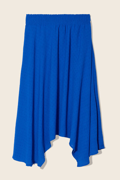 Jupe longue évasée asymétrique bleu electrique femme