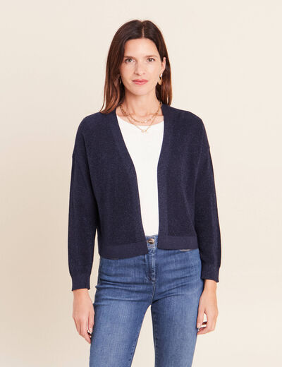 Gilet manches longues brillant bleu marine femme