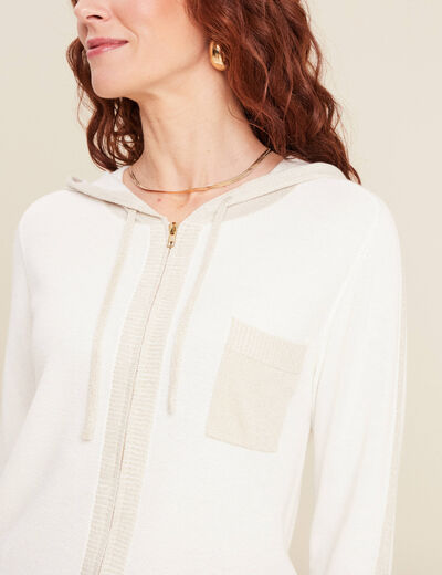 Gilet à capuche zippé ecru femme