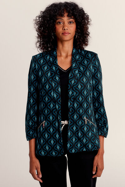Veste ajustée col châle bleu femme