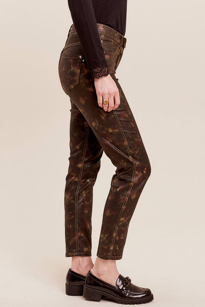 Pantalon enduit réversible couleur cuivre femme