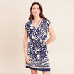 Robe droite courte col V manches courtes bleu femme