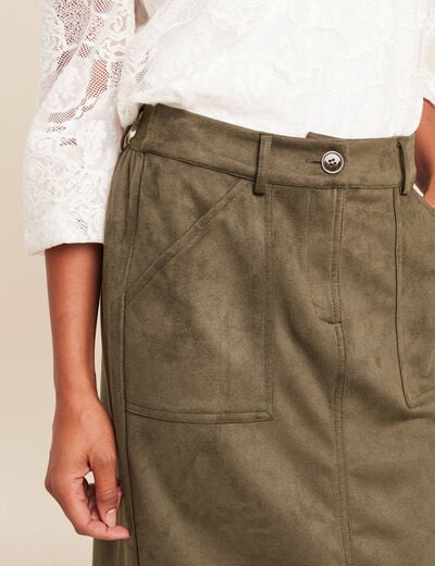 Jupe longue droite su&eacute;dine vert kaki femme