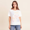T-shirt col rond manches courtes brod&eacute; blanc femme