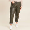 Pantalon paperbag simili cuir vert kaki femme