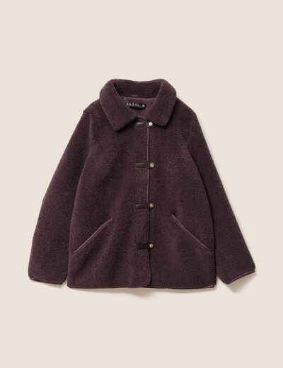 Manteau droit laine mouton bordeaux femme