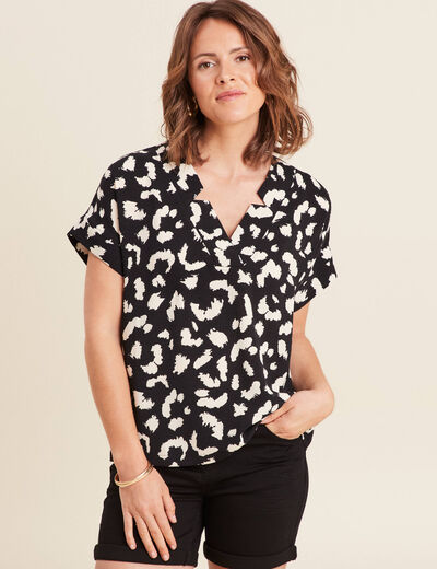 Blouse fluide manches courtes noir femme