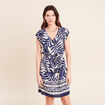 Robe droite courte col V manches courtes bleu femme
