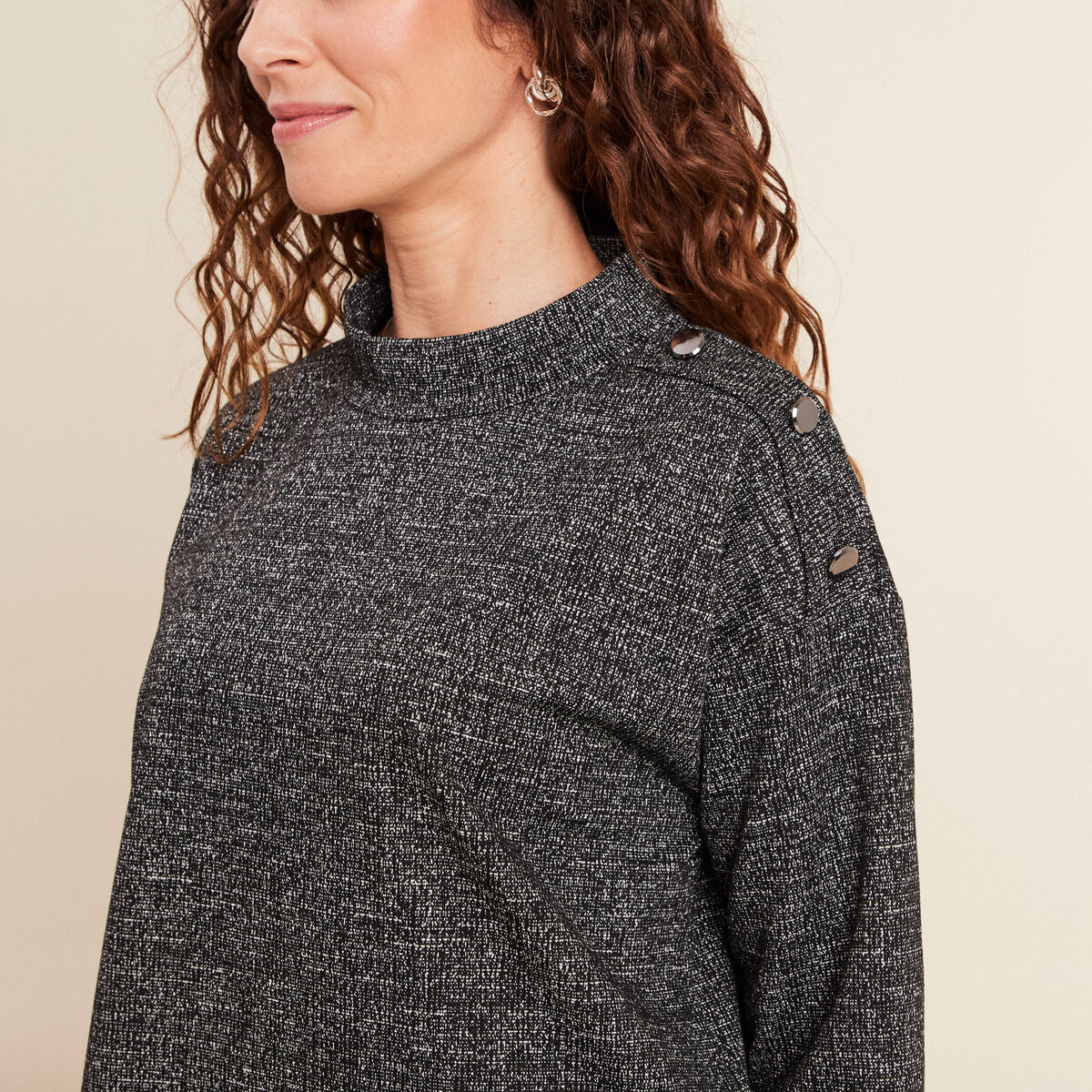 Sweat manches longues col montant gris femme