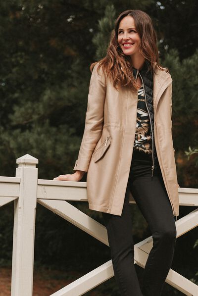 Parka 2-en-1 droite à capuche sable femme