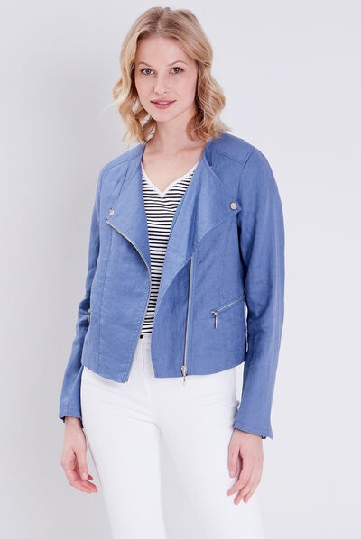 Veste droite zippée bleu femme