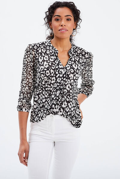 T-shirt manches 3/4 noir femme
