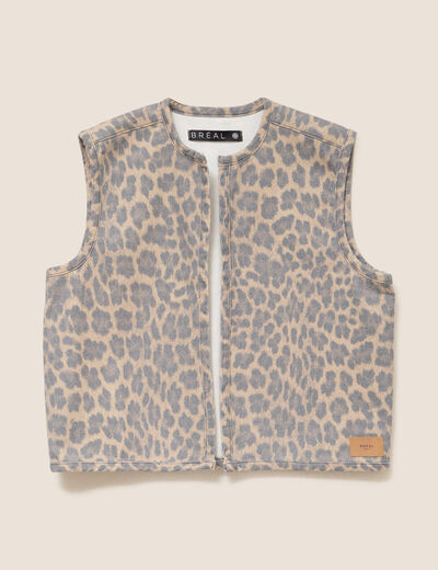 Gilet imprim&eacute; sans manches marron femme