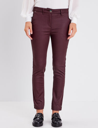 Pantalon ajusté enduit 7/8ème marron foncé femme
