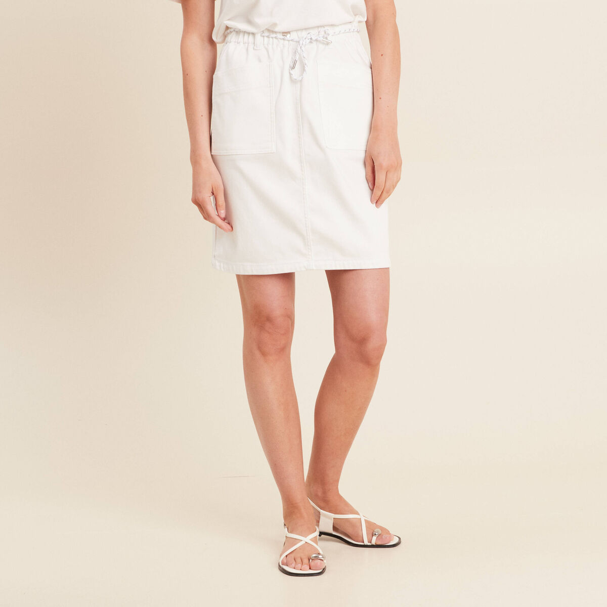 Jupe droite r&eacute;versible blanc femme