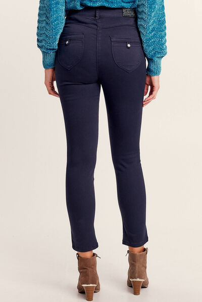 Pantalon ajusté détails bijoux bleu foncé femme