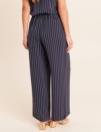 Pantalon large taille haute bleu fonc&eacute; femme