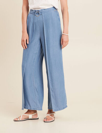 Pantalon large avec pans denim double stone femme