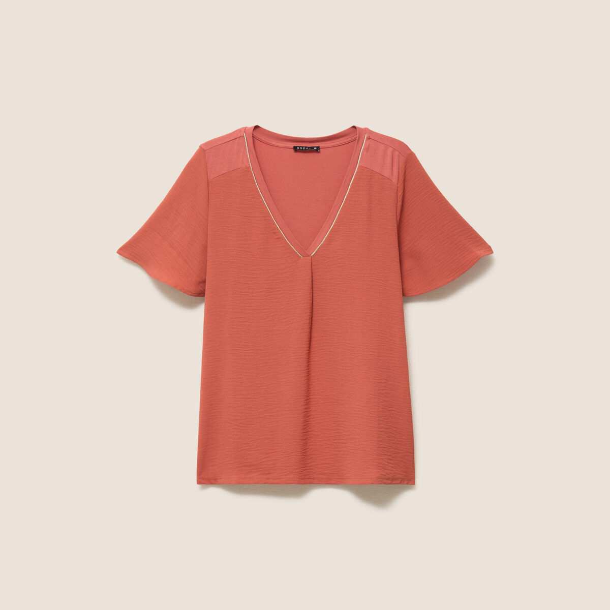 T-shirt bi-mati&egrave;re manches courtes vieux rose femme