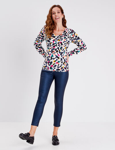 Pantalon ajusté aspect irisé bleu foncé femme