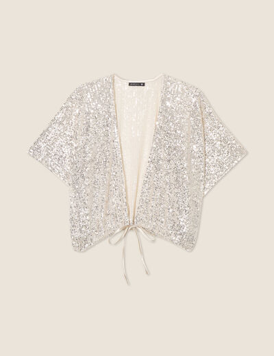 Veste kimono courte sequins couleur or femme