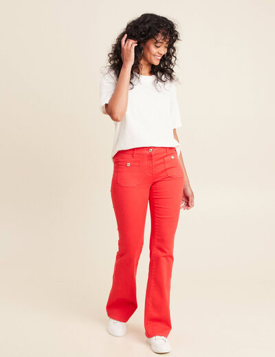 Pantalon bootcut taille basculée rouge femme