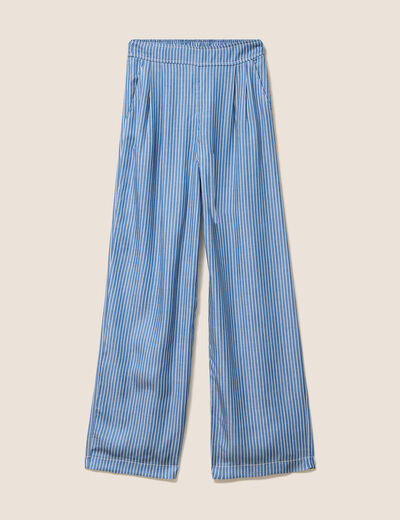 Pantalon large en lyocell bleu femme