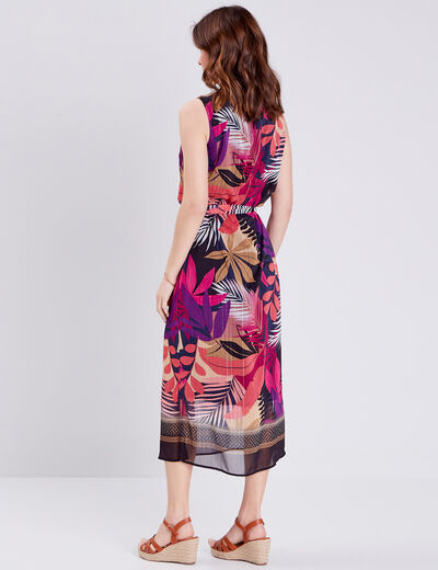 Robe longue droite ceinturée rose femme