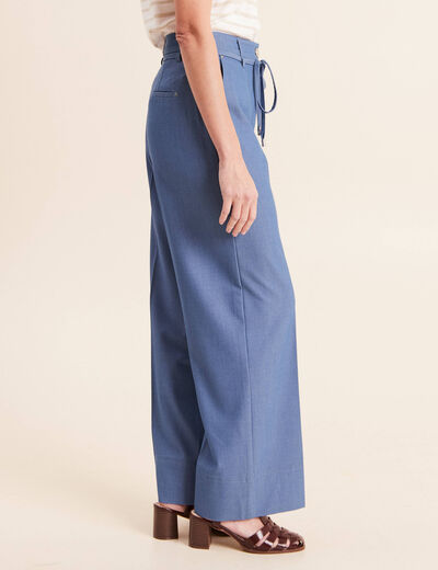 Pantalon coupe large taille haute fluide denim double stone femme