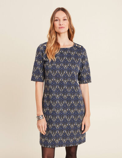 Robe droite manches 3/4 bleu femme