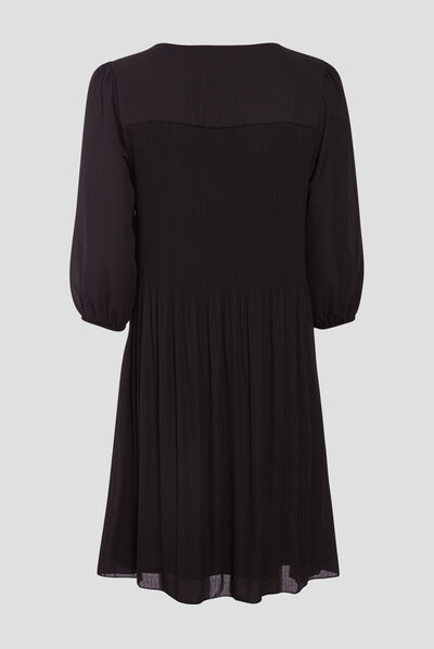 Robe droite plissée noir femme