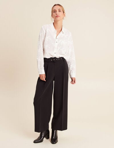 Pantalon droit 7/8&egrave;me taille haute noir femme
