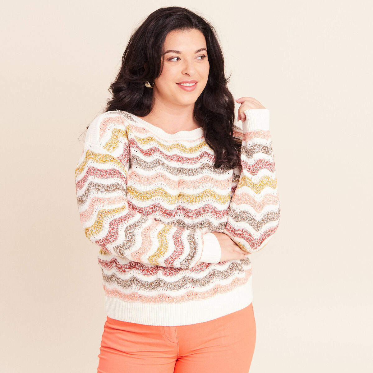 Pull col bateau manches longues vert femme