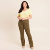 Pantalon coupe bootcut &agrave; pont vert kaki femme