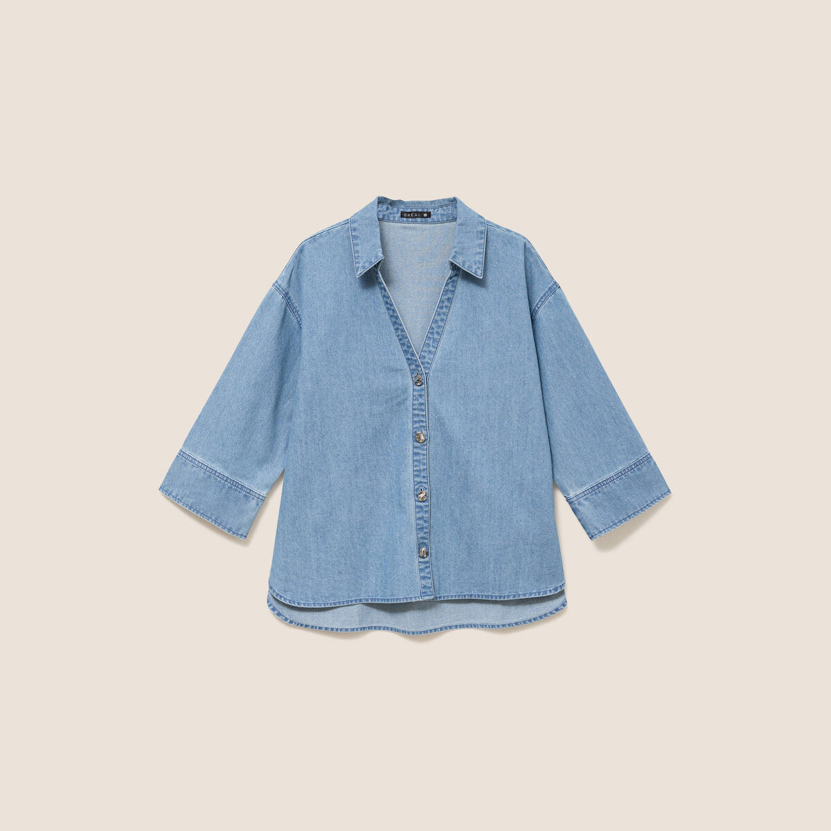 Chemise ample manches 3/4 col chemise denim double stone femme
