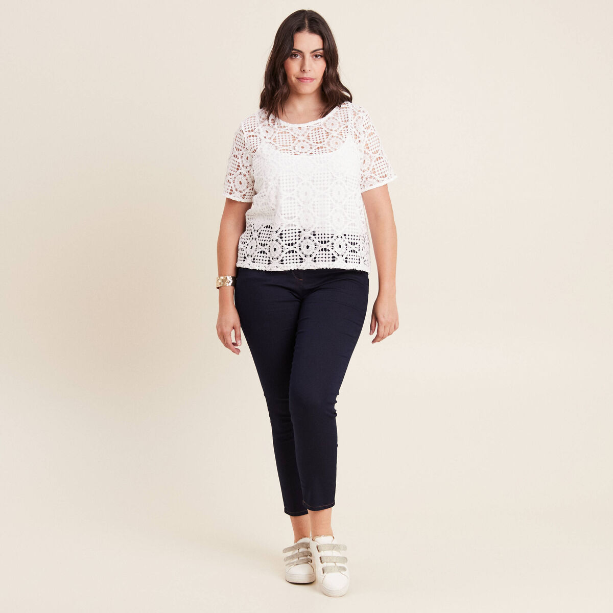 T-shirt manches courtes ecru femme