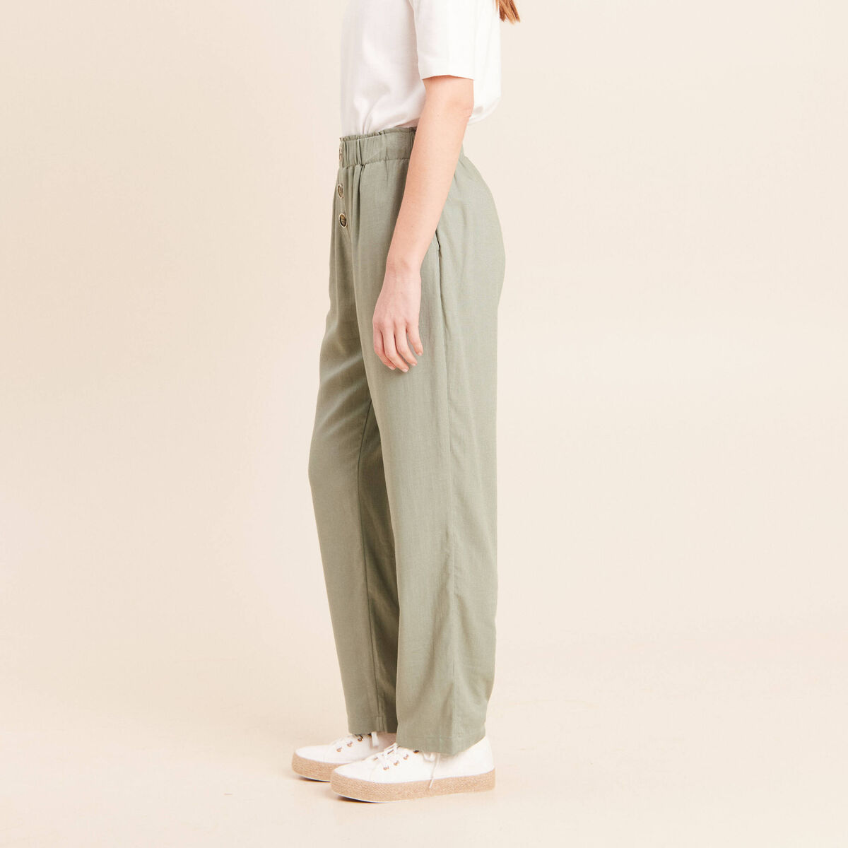Pantalon large taille haute vert clair femme