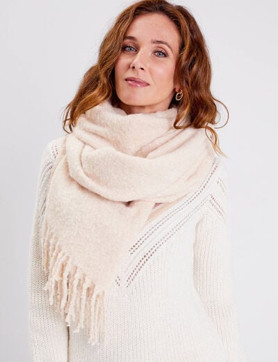 Écharpe à franges creme femme