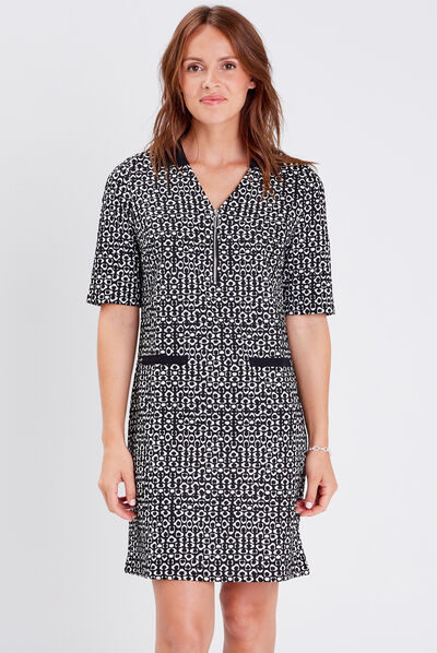 Robe droite manches courtes noir femme