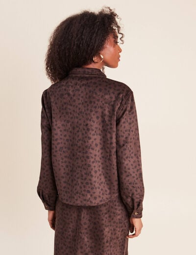 Chemise droite manches longues marron fonc&eacute; femme