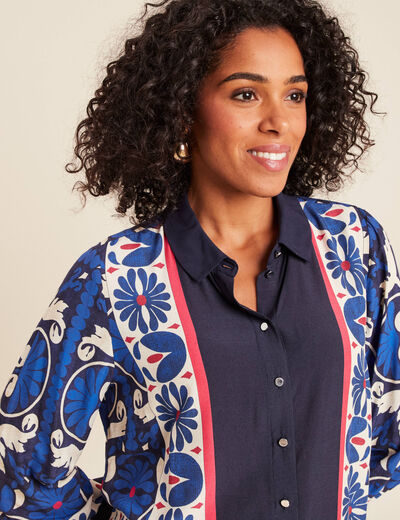 Chemise manches longues fluide bleu femme