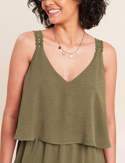 Robe fluide &eacute;vas&eacute;e &agrave; fines bretelles vert kaki femme