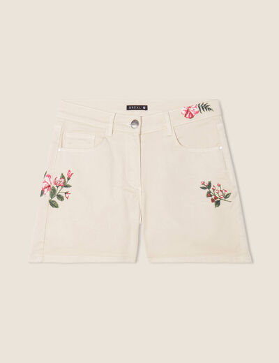 Short brodé beige femme