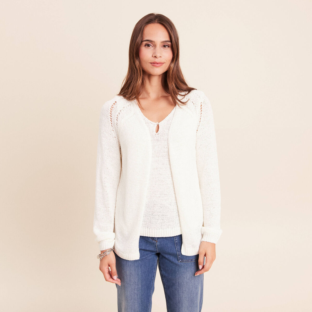 Gilet manches longues blanc femme