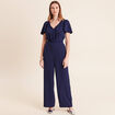 Combinaison large col v manches courtes bleu marine femme